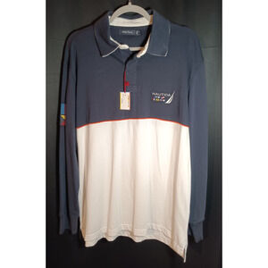 Nautica Rugby Polo VTG 90s Deadstock Shirt L Colorblock Logos Long Sleeve NWT